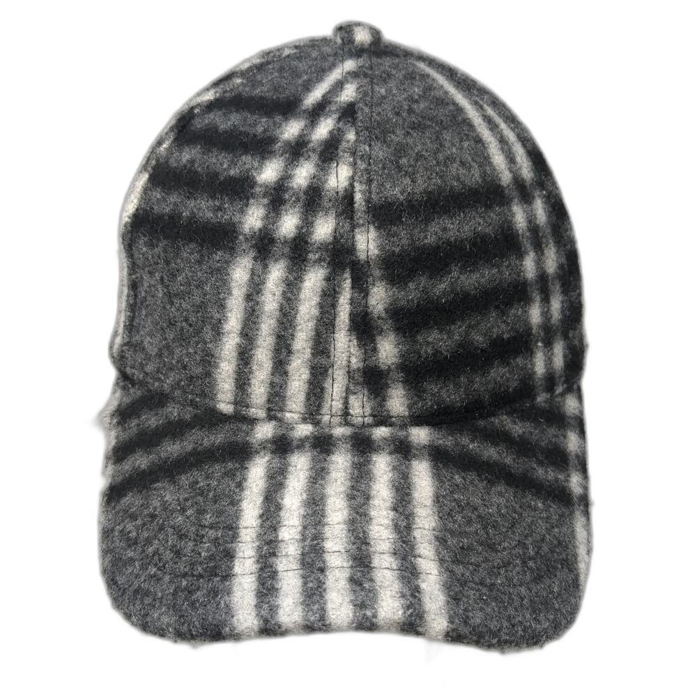 Charlie Paige Baseball Cap Gray One Size Plaid Wool Blend Slideback Pattern Hat